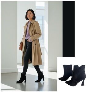 ShuShop Elegant Black Heeled Boots trendy faux suede unique heel size 8.5 NWT